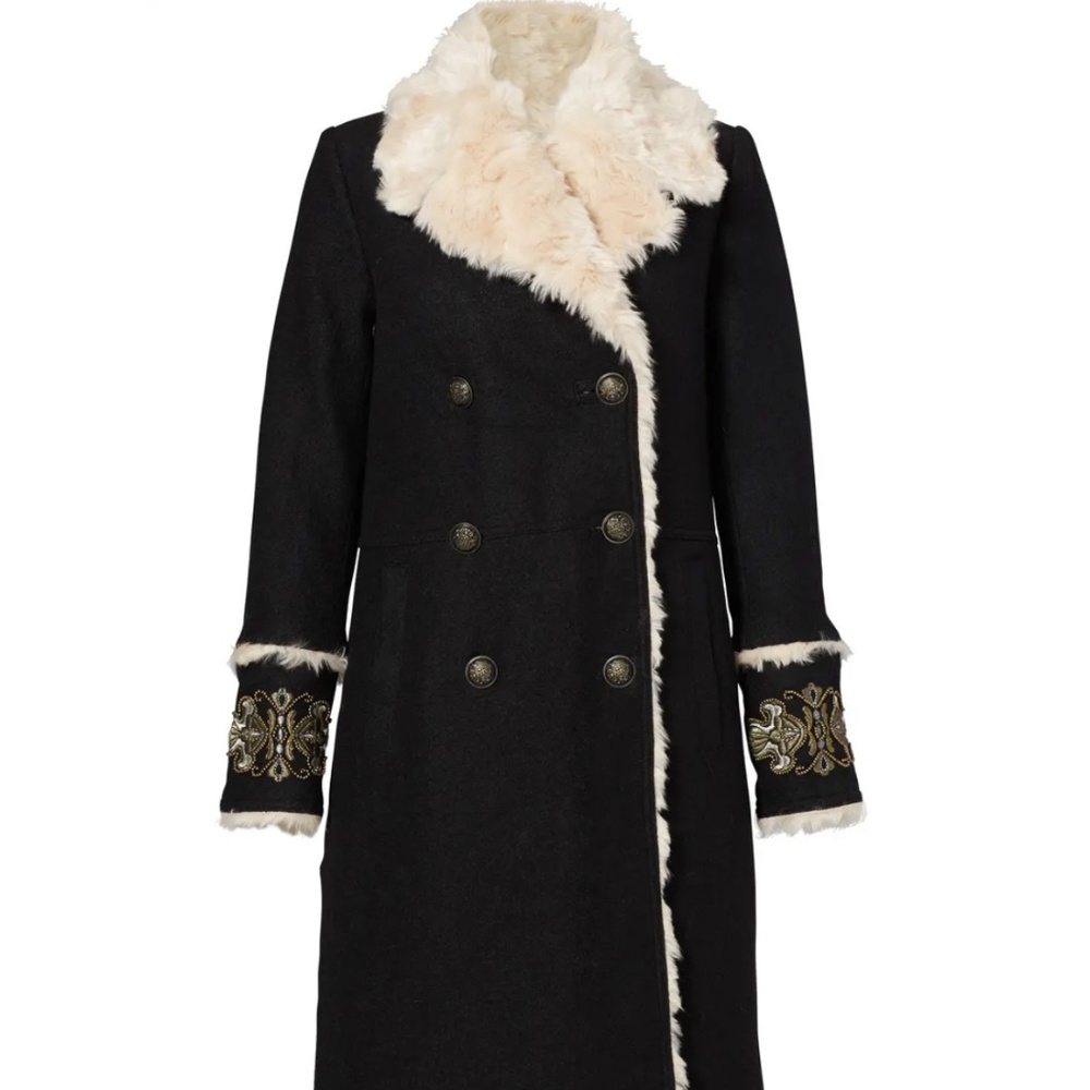 iso free people wool shearling embroidered penny lane coat xs or s